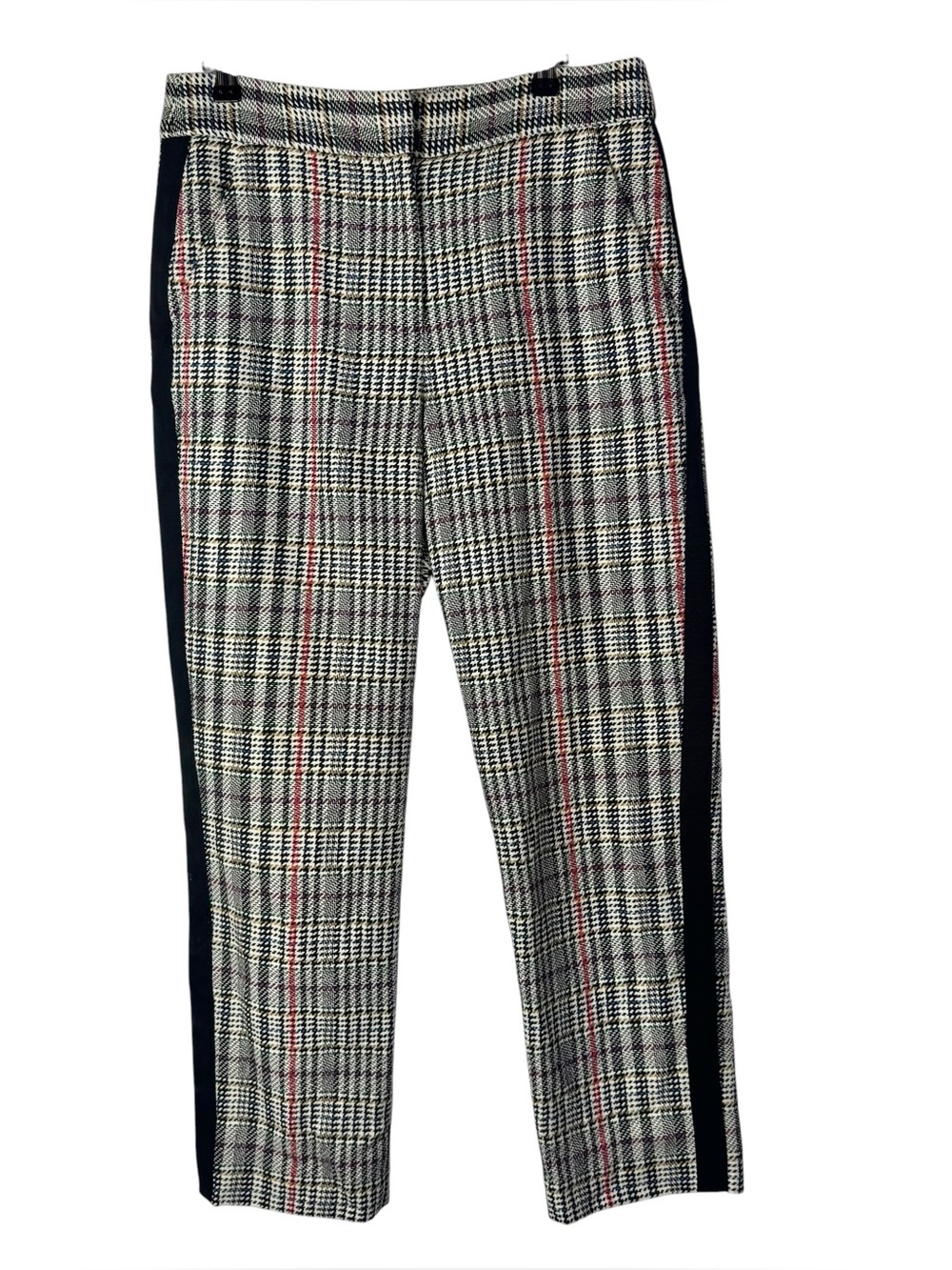 Veronica‎ Beard Gemini Black White Red Houndstooth Plaid Straight Leg Pant 8